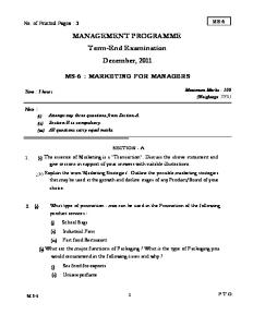 MANAGEMENT PROGRAMME Term-End Examination December, 2011