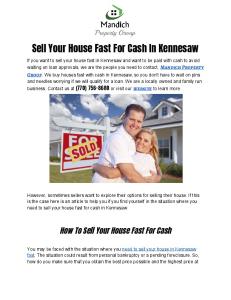 Sell Your House Fast For Cash In Kennesaw.pdf